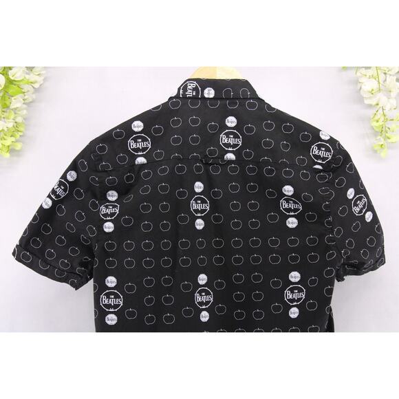 Beatles Men's Drum and Apples Casual Button Down Shirt Black/White Sz Small - Picture 4 of 8